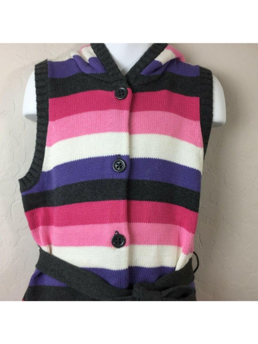 Gymboree Girl's Hooded Knit Dress Pink Purple White Gray Hoodie Size M 7-8 - Picture 2 of 7